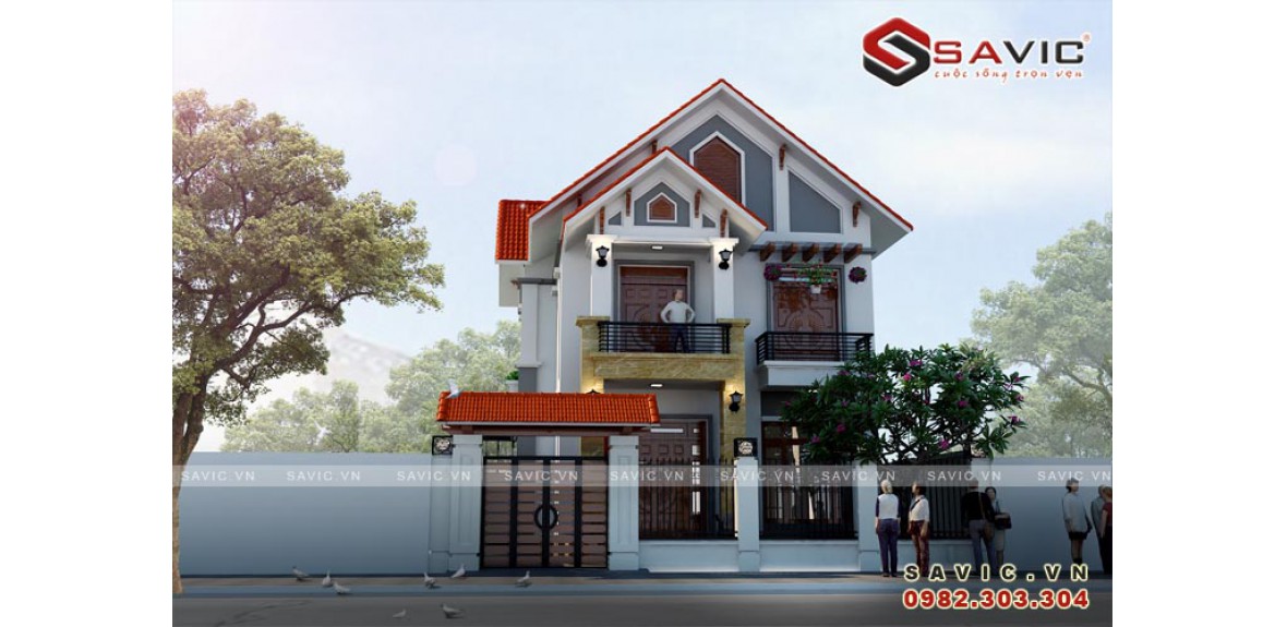 Thiết kế nhà biệt thự 2 tầng mái Thái  BT 27026  KientrucKata