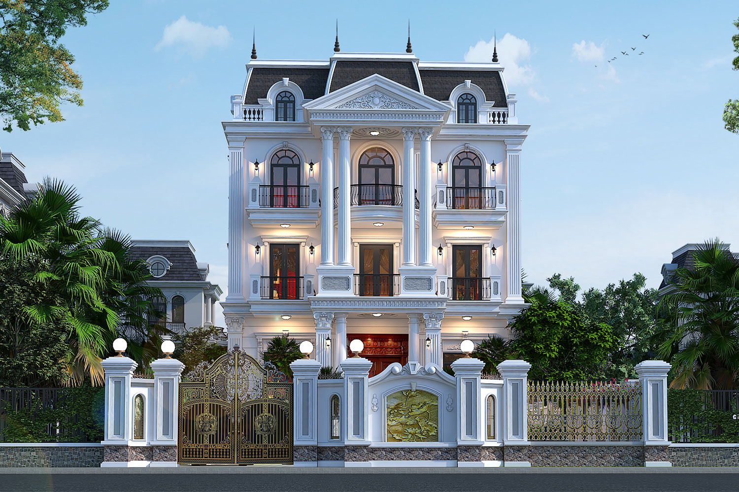 Mẫu thiết kế biệt thự 3 tầng 1 lửng tân cổ điển ở Phú Thọ
