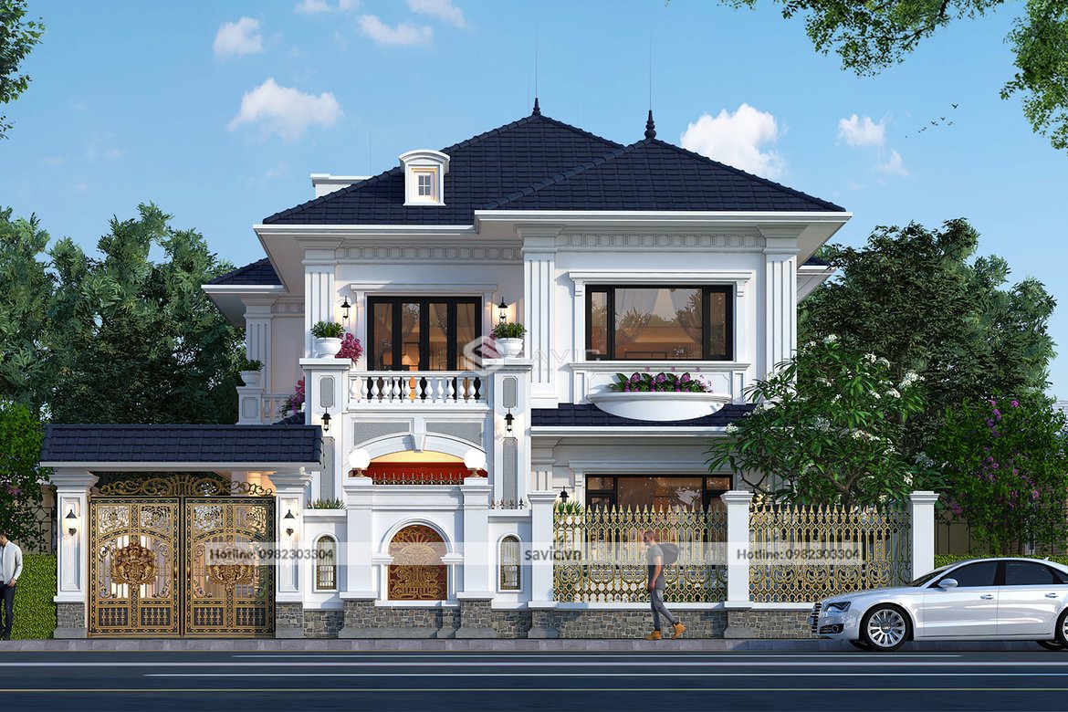 Mẫu biệt thự 2 tầng cổ điển mái Thái (CĐT: ông Hoài - Thái Nguyên) BT22203